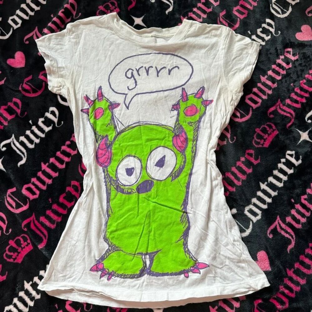 Y2K Vintage HTF Scene Monster graphic baby Tee Size M